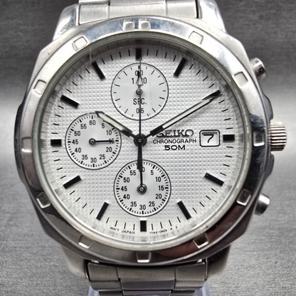 Seiko Chronograph Watch Men 40mm Silver Dial Silver Tone Date 7T92-0CA0 New Bat1