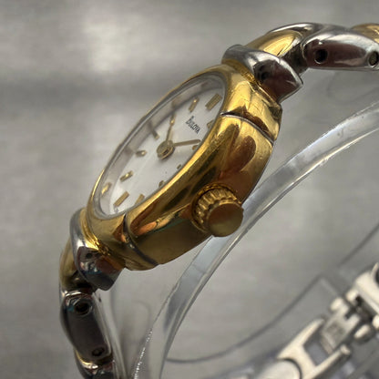 Bulova Watch Women 17mm White Dial Two Tone Oval 98L39 New Battery2