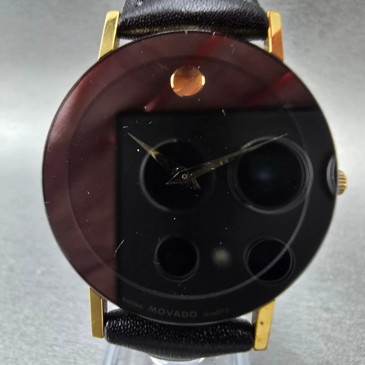 Movado Museum 31mm Watch Men Black Dial Gold Tone Round 87-40-882 New Battery2