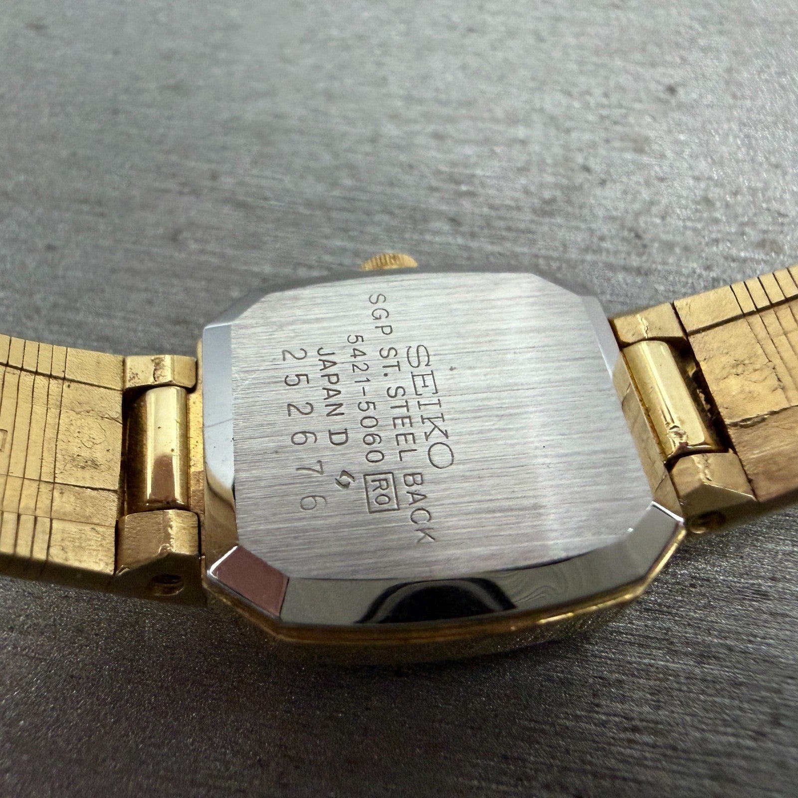 Seiko Watch Women 19mm Champagne Dial Gold Tone Rectangle 5421-5060 New Batt H9S9