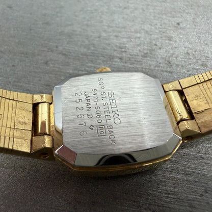 Seiko Watch Women 19mm Champagne Dial Gold Tone Rectangle 5421-5060 New Batt H9S9