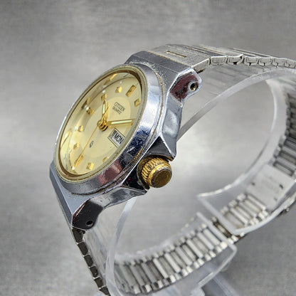 Citizen CQ Watch Women 24mm Champagne Dial Silver Tone Daydate Round New battery
