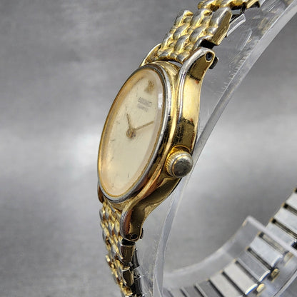 Seiko Watch Women 17mm Champagne Dial Gold Tone Oval 2y005f19 New Battery1