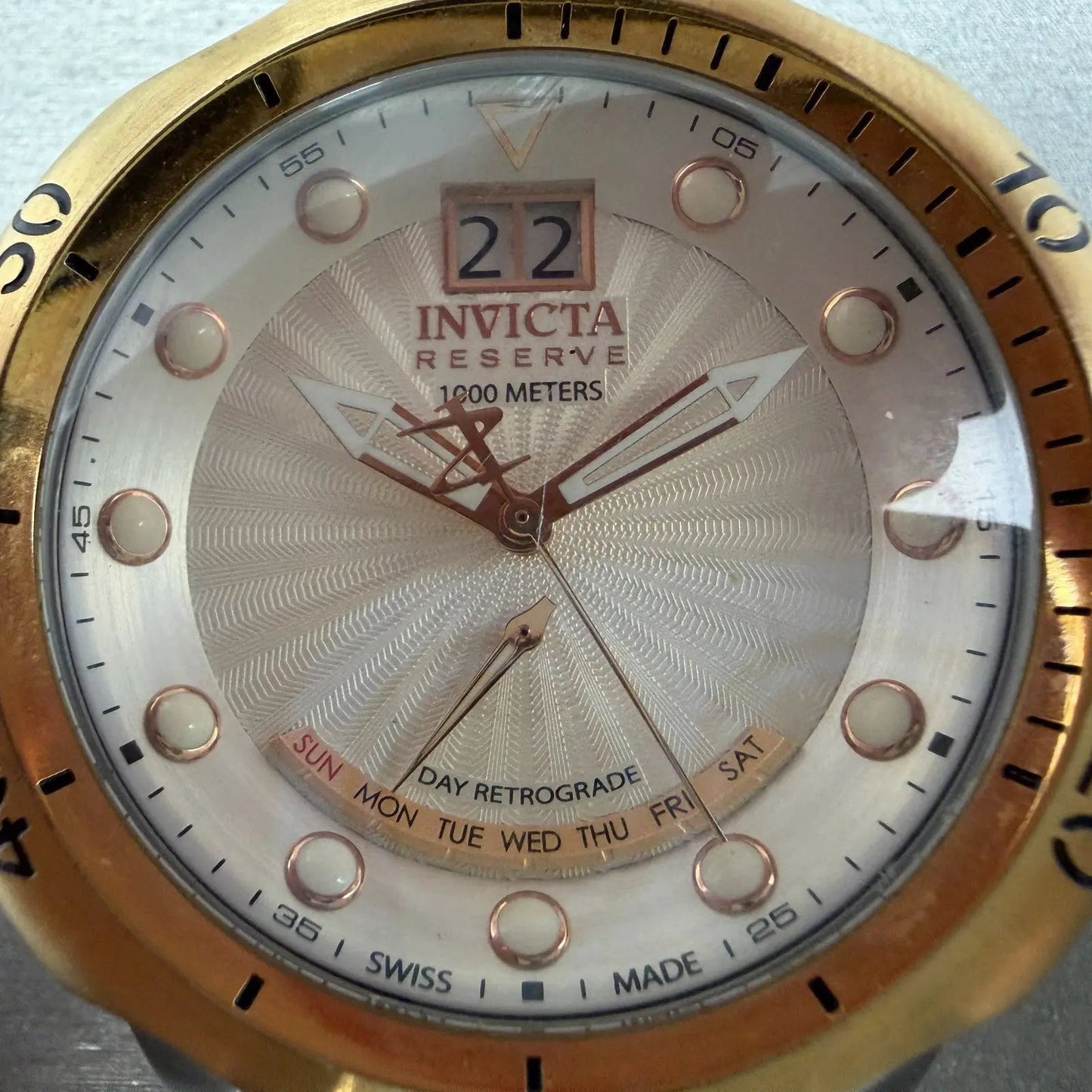 Invicta Reserve Watch Men 50mm White Dial Two Tone Daydate 1592 New Battery1