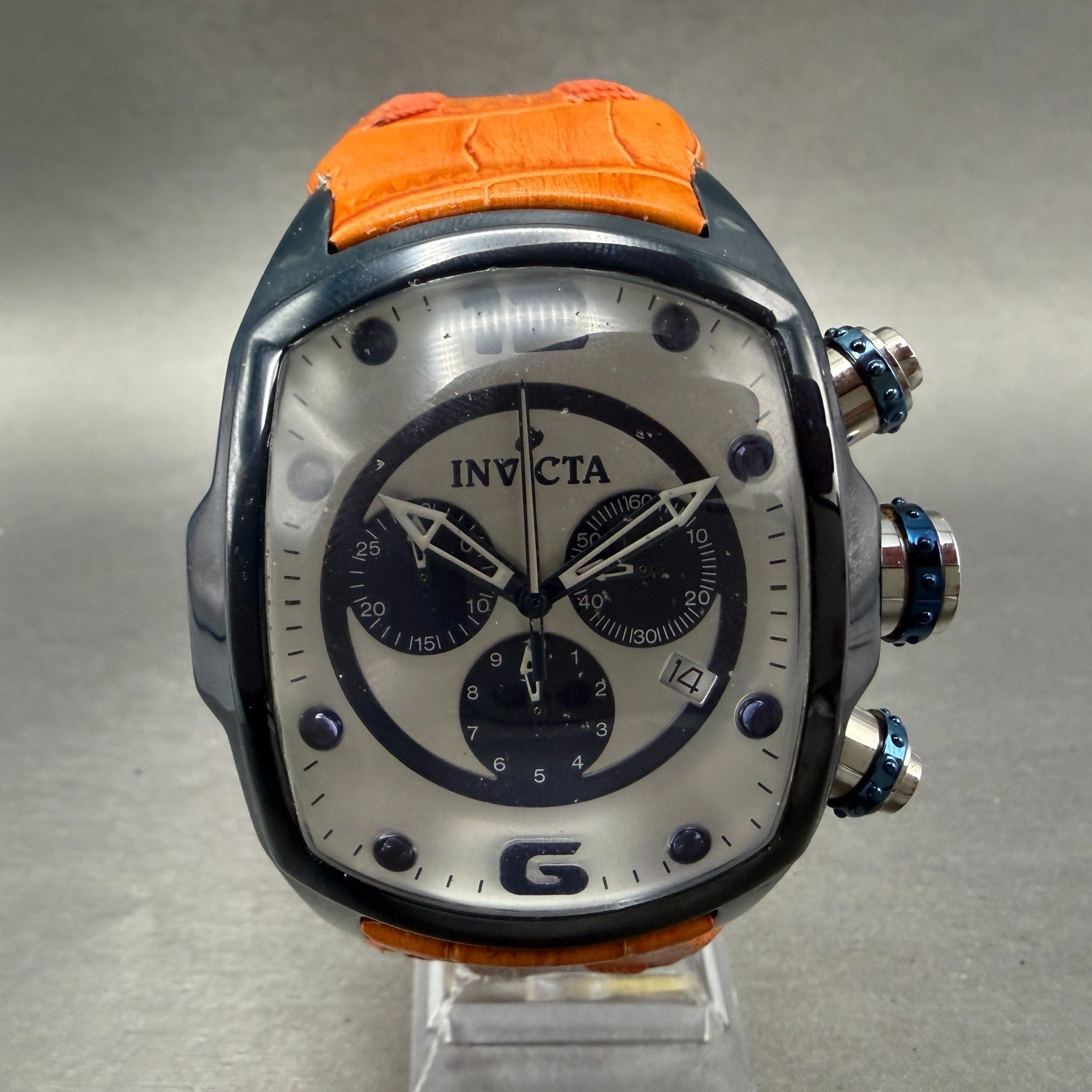 Invicta Lupah Chronograph Watch Men 46mm Silver Dial Blue Tone Date READ! Newbat0