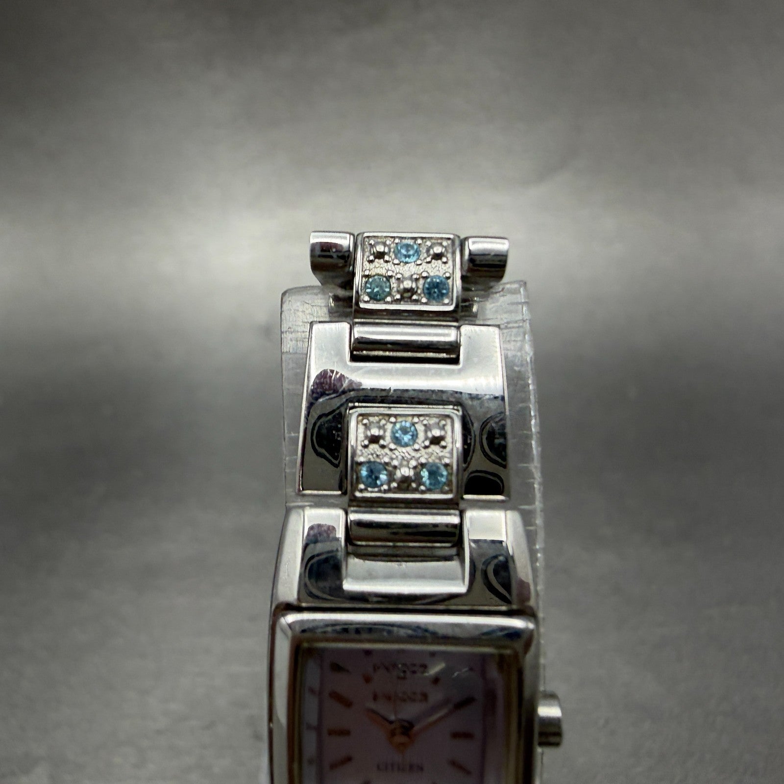 Citizen Wicca Watch Women 15mm Blue Dial Silver Rectangle 5431-L20891 New Batt4