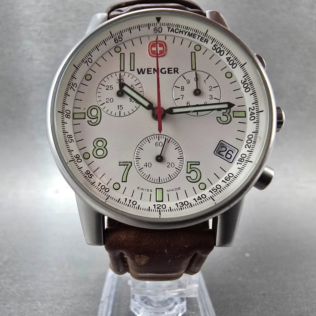 Wenger Swiss Military Chronograph Watch Men 39mm White Dial Steel New Battery5