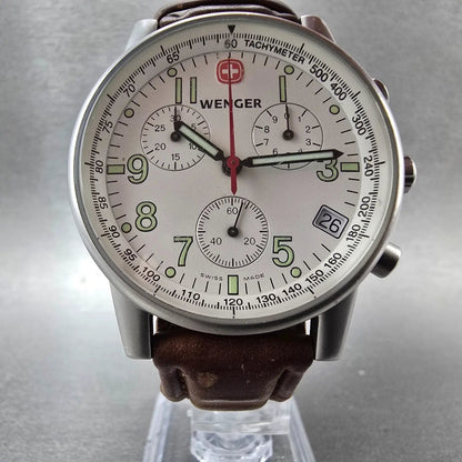Wenger Swiss Military Chronograph Watch Men 39mm White Dial Steel New Battery5