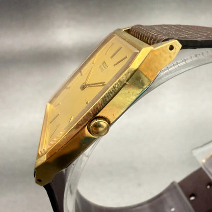 Seiko Watch Men 27mm Gold Dial Gold Tone Rectangle 5P30-5A19 New Battery Vintage2