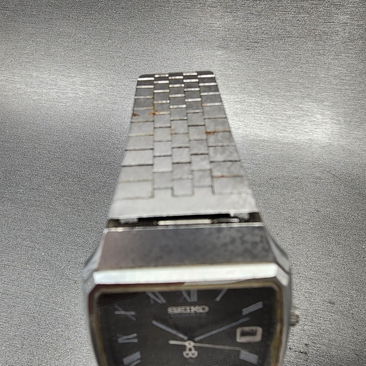 Seiko Watch Men 33mm Brown Dial Silver Tone Date Rectangle 0842-5010 New Battery