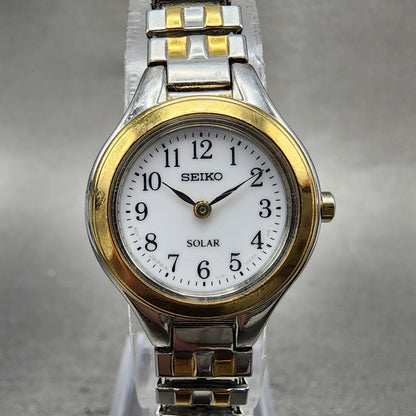 Seiko Solar Watch Women 22mm White Dial Two Tone Round V1150AG0 Runs0
