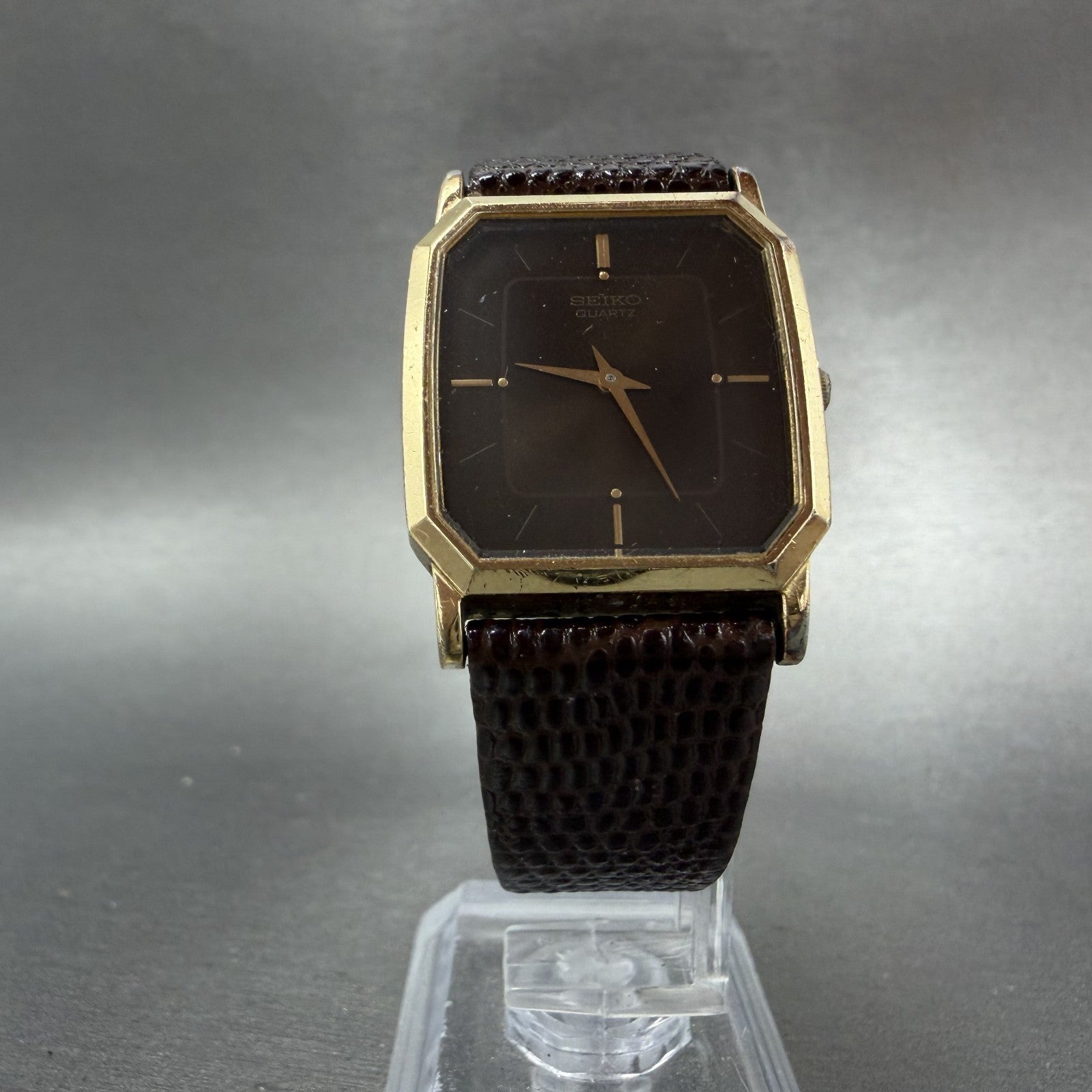 Seiko Tank Watch Men 26mm Brown Dial Gold Tone Hexagon 5P30-5079 PARTS6