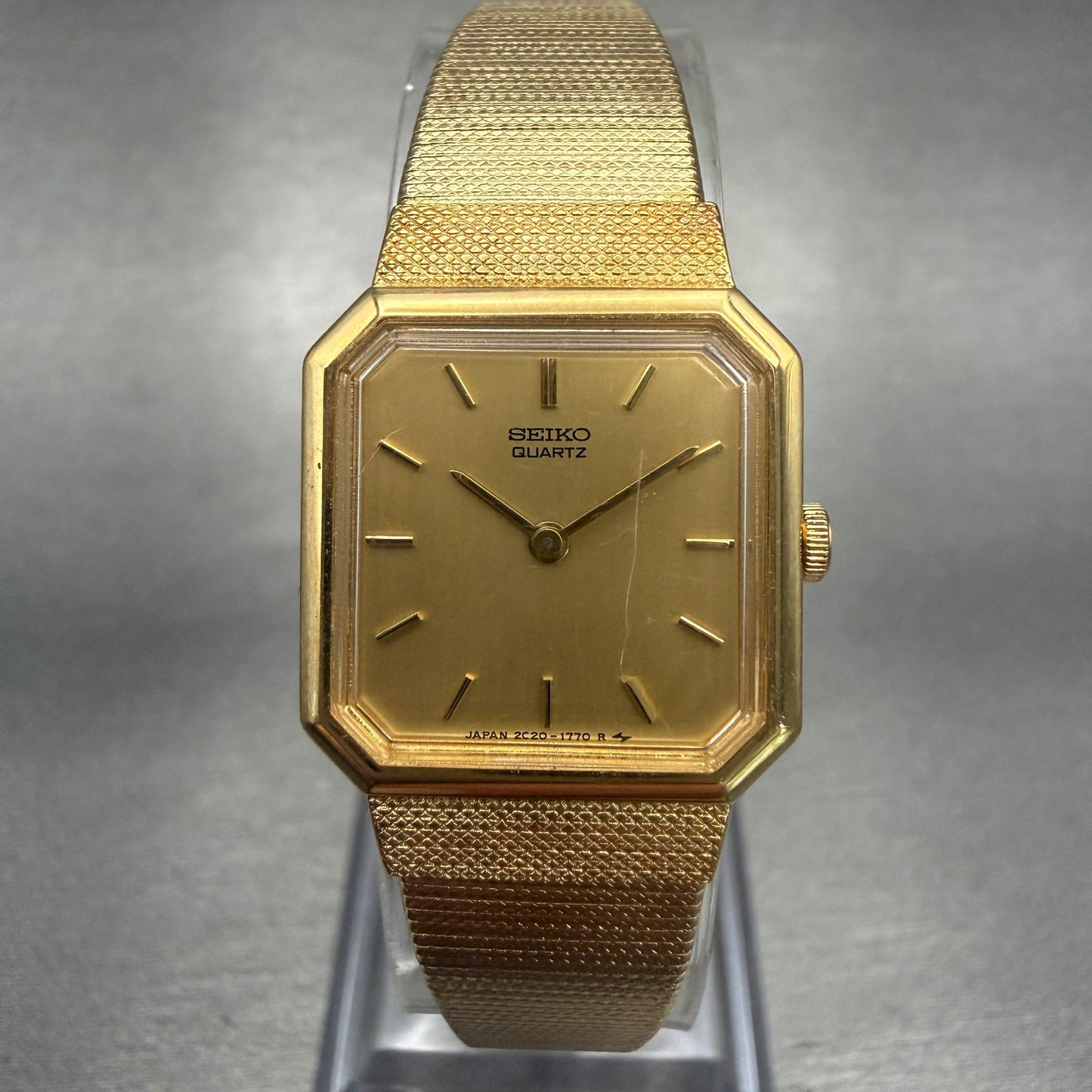 Seiko Watch Women 19mm Gold Dial Gold Tone Octagon 2C20-5850 New Battery0