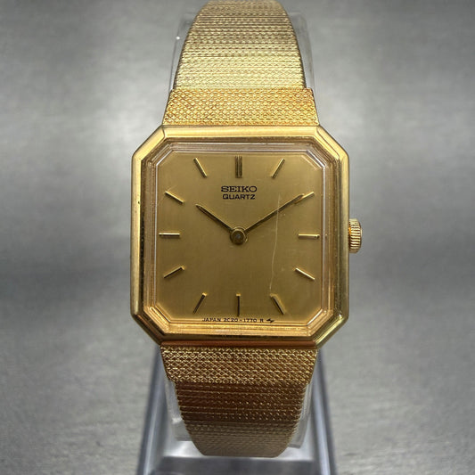 Seiko Watch Women 19mm Gold Dial Gold Tone Octagon 2C20-5850 New Battery0