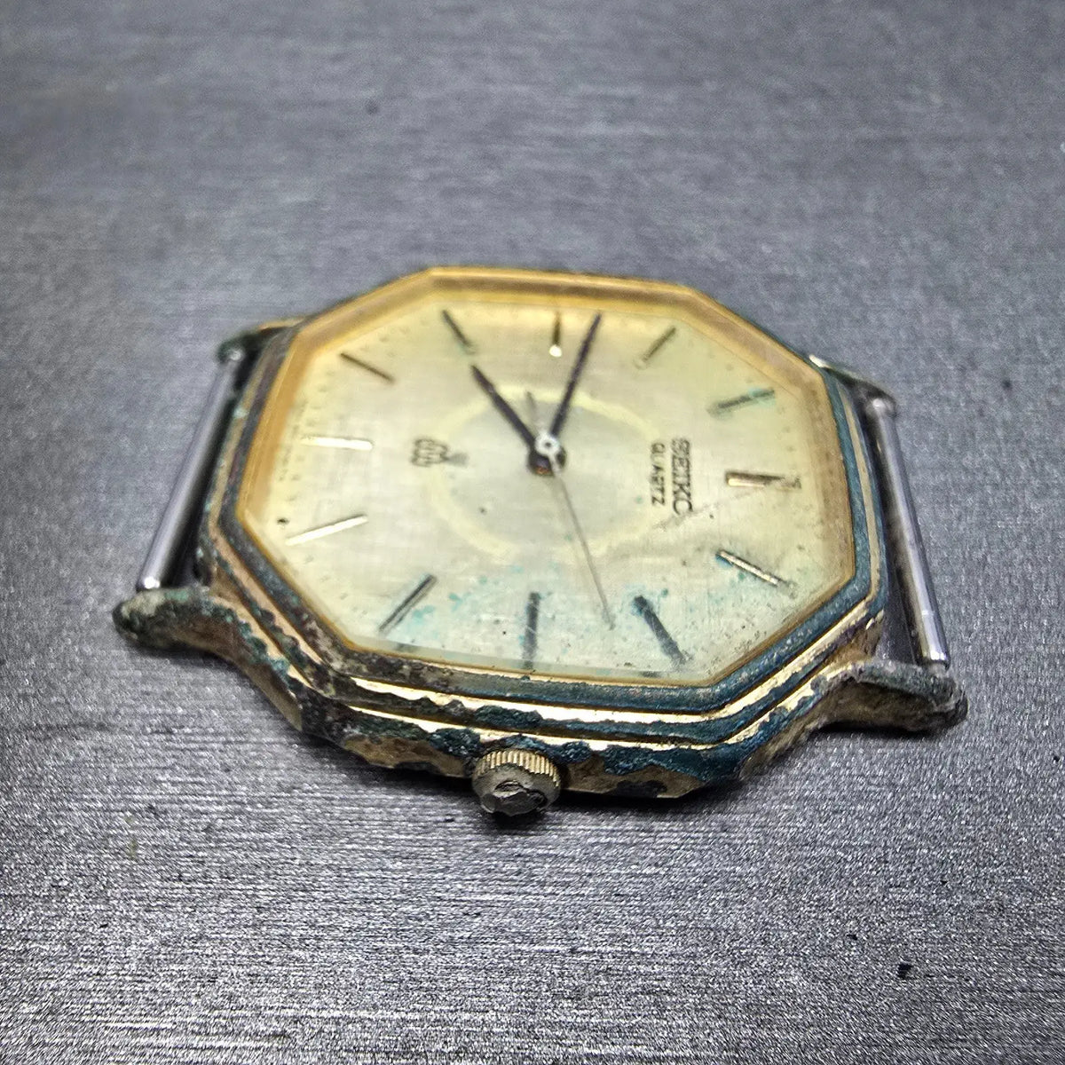 Seiko Watch Men 31mm Champagne Dial Gold Tone Octagon 9921-5000 VTG PARTS6