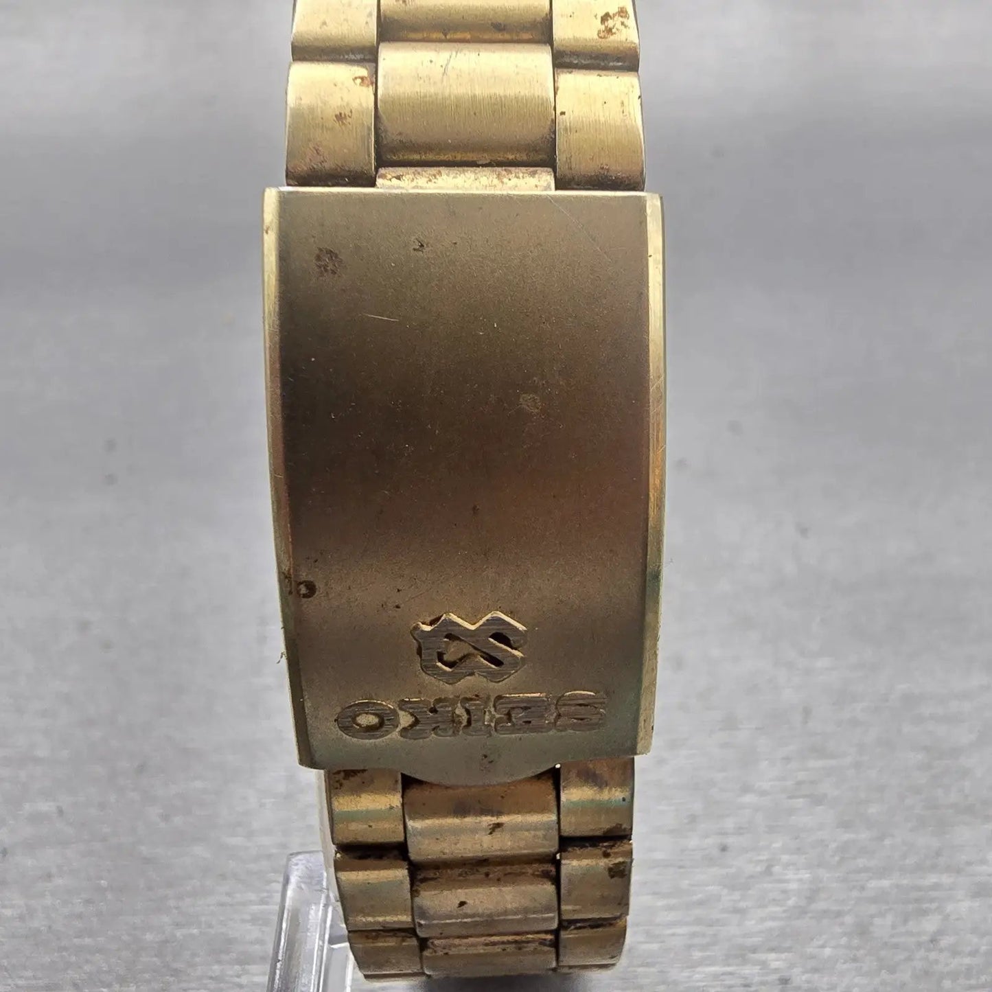 Seiko SQ Watch Men 32mm Gold Dial Gold Tone Date Round 5Y22-6009 New Battery VTG7