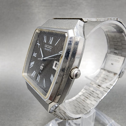 Seiko Watch Men 33mm Brown Dial Silver Tone Date Rectangle 0842-5010 New Battery