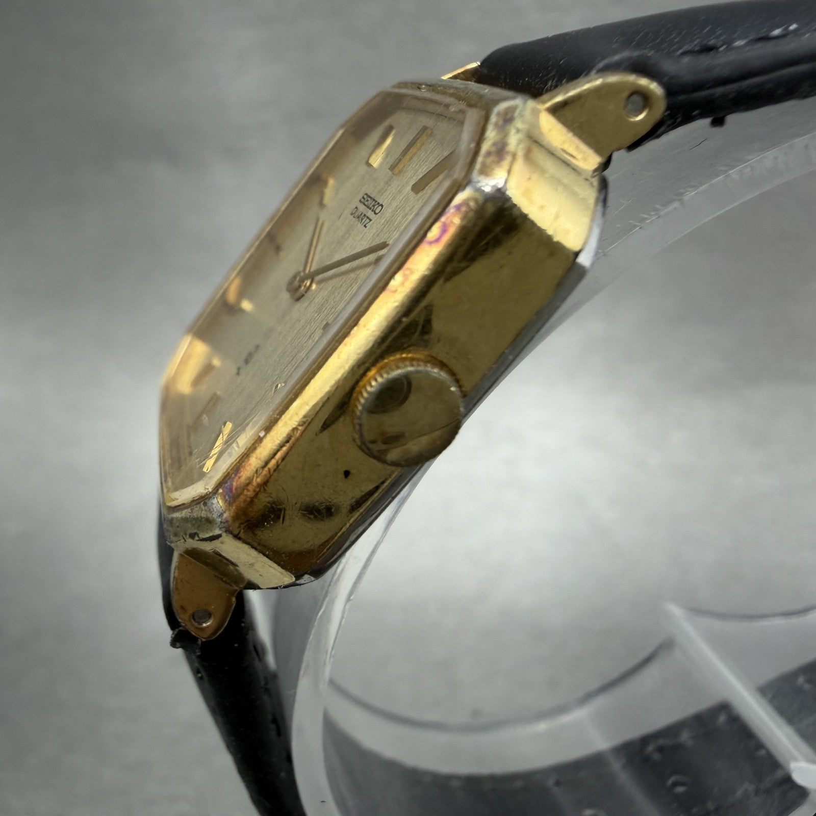 Seiko Tank Watch Women 22mm Champagne Dial Gold Tone 166030 New Battery2