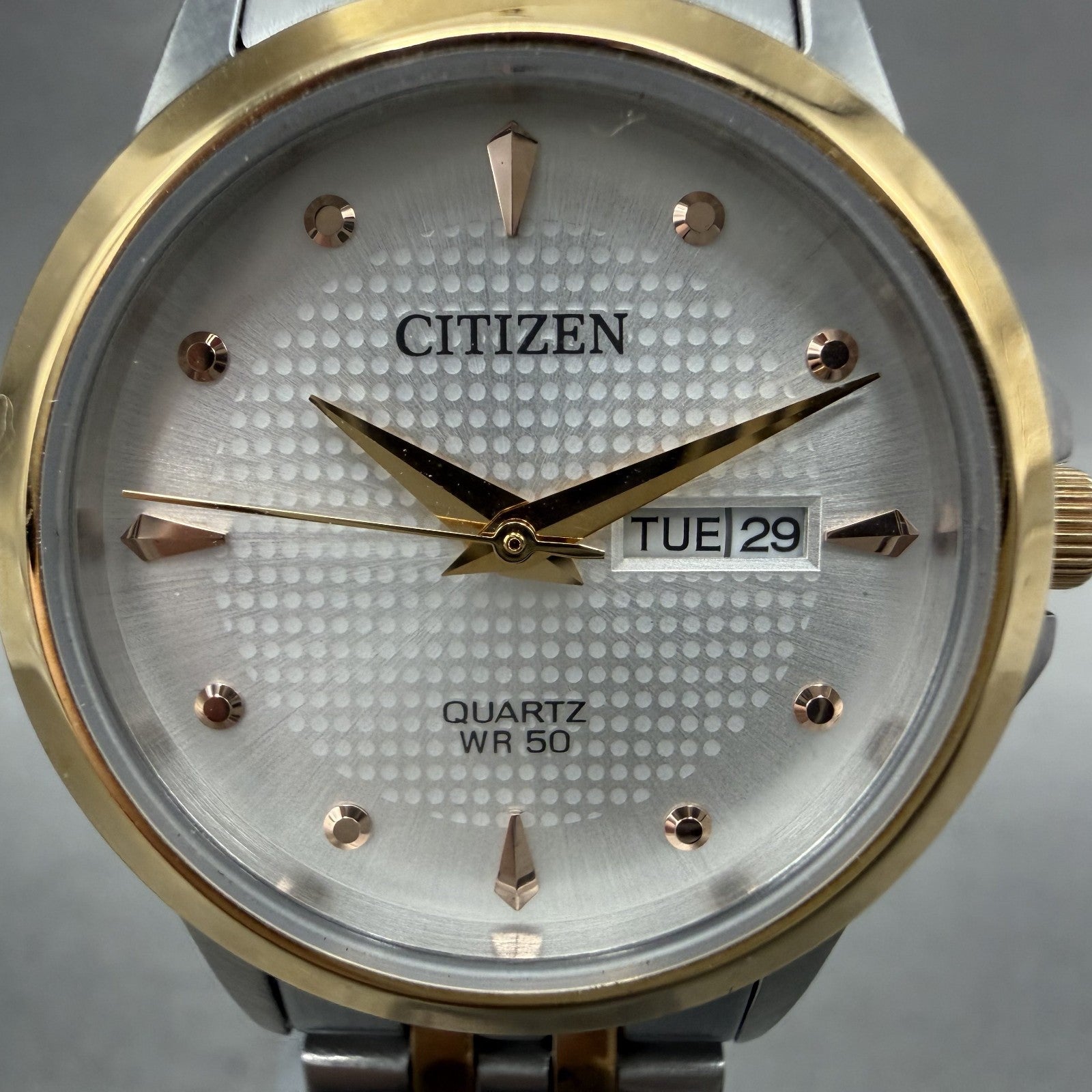 Citizen Watch Women 28mm White Dial Two Tone Daydate Round EQ060553A New Batt3