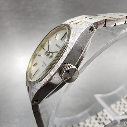 Seiko Watch Women 17mm Silver Dial Gold Plated Oval Manual Wind 177100 Runs2