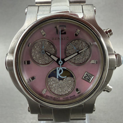 Renato Beauty Chrono Watch Women 36mm MOP Dial Steel Diamond Moonphase New Batt1