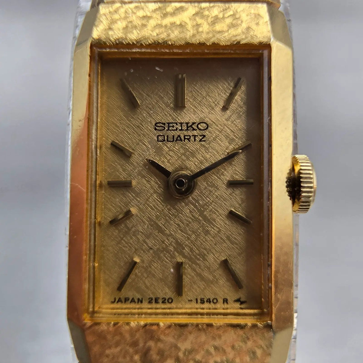 Seiko Watch Women 12mm Gold Dial Gold Tone Rectangle 2E20-6259 New Battery VTG1