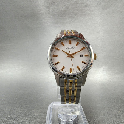 Seiko Watch Women 29mm White Dial Two Tone Date Round 6n2200a0 New Battery5