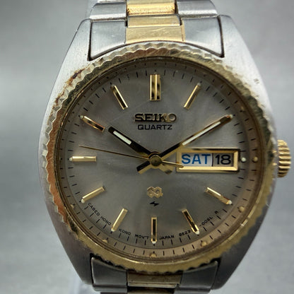 Seiko SQ Watch Women 24mm Silver Dial Two Tone Daydate 8523-0050 New Battery HJ71
