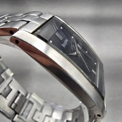 Bulova Watch Men 24mm Black Dial Silver Tone Date Rectangle New Battery Vintage3