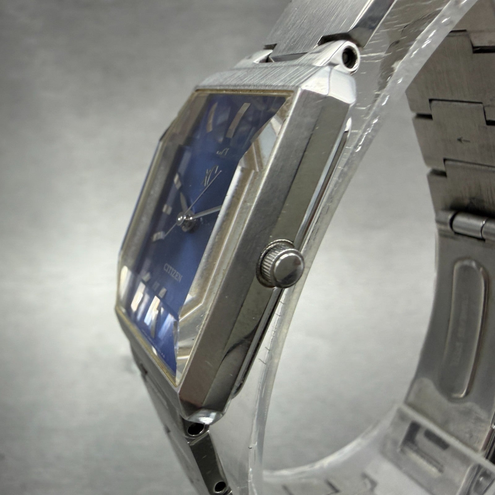 Citizen XC Tank Watch Men 19mm Blue Dial Silver Tone Rectangle 5930-H07855 Runs2