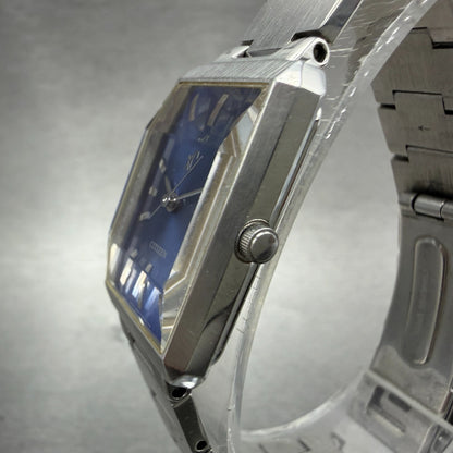 Citizen XC Tank Watch Men 19mm Blue Dial Silver Tone Rectangle 5930-H07855 Runs2