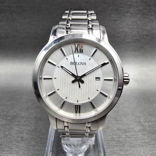 Bulova Watch Women 32mm MOP Dial Silver Tone Date Round 96M140 New Battery0