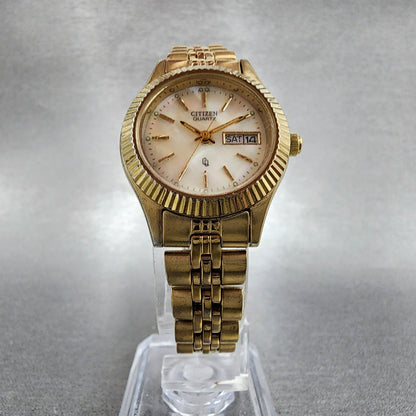 Citizen CQ President Watch Women 26mm MOP Dial Gold Tone Daydate Round New Batt5