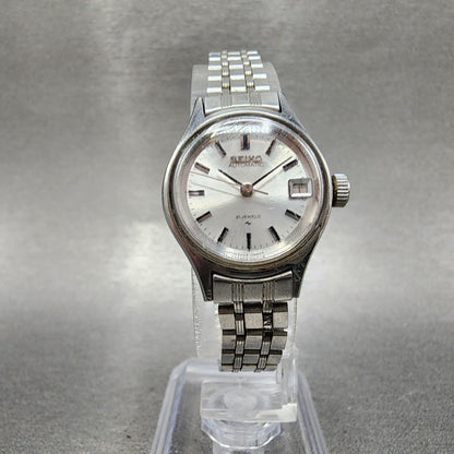 Seiko Automatic Watch Women 22mm Silver Dial Silver Tone Date 2205-0040 Runs
