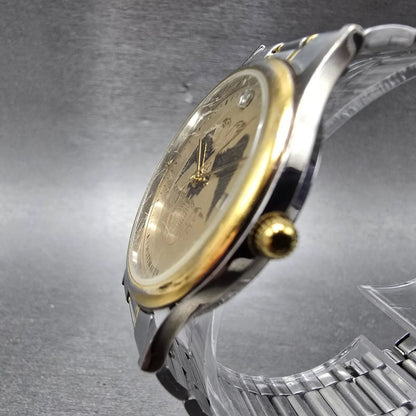 Wittnauer Masonic Watch Men 33m Gold Dial Two Tone Date Round New Battery VTG2