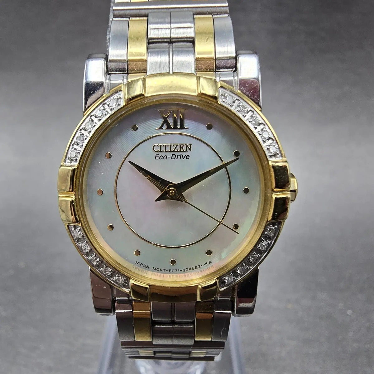 Citizen Eco-Drive Elektra Watch Women 24mm MOP Dial Two Tone Diamonds Round Runs0