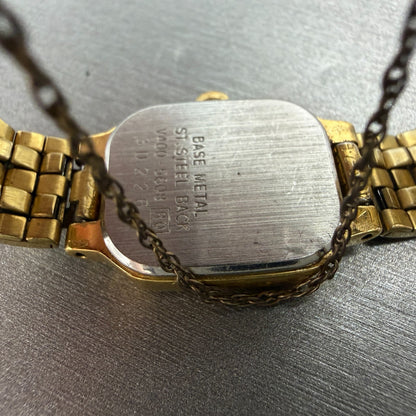 Seiko Watch Women 17mm Champagne Dial Gold Tone Octagon V400-5608 New Battery9