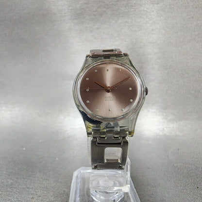 Swatch Watch Women 25mm Silver Dial Clear Case Round New Battery VTG5