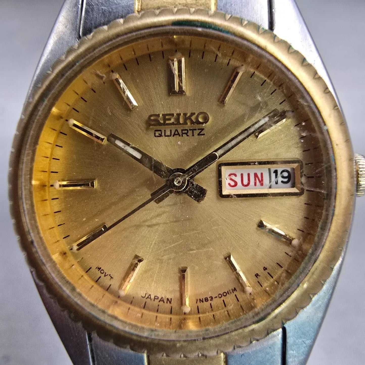Seiko Watch Women 24mm Gold Dial Two Tone Daydate Round 7N83-0041 New Battery F1
