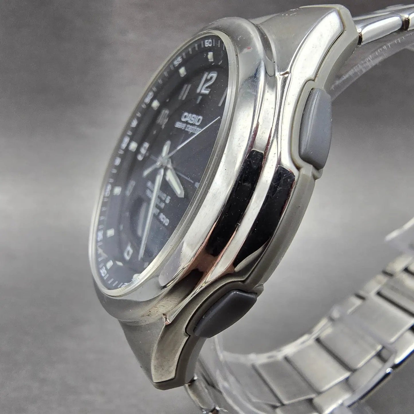 Casio Wave Ceptor  Watch Men 42mm Black Dial Steel Analog Digital Solar Runs R1