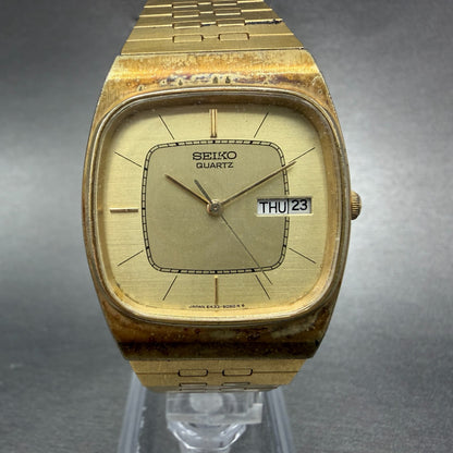 Seiko Tank Watch Men 32mm Champagne Dial Gold Tone Daydate 6433-5030 New Battery0