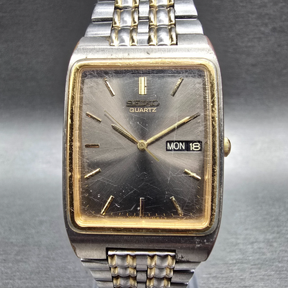 Seiko Tank Watch Men 28mm Gray Dial Two Tone Daydate Rectangle 7N33-5A09 NewBat0