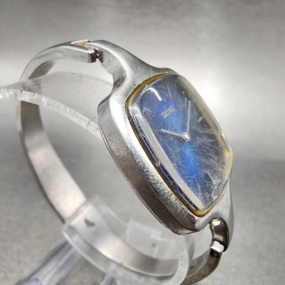 VTG Seiko Watch Women 27mm Blue Dial Rectangle Silver Tone 118339 PARTS4