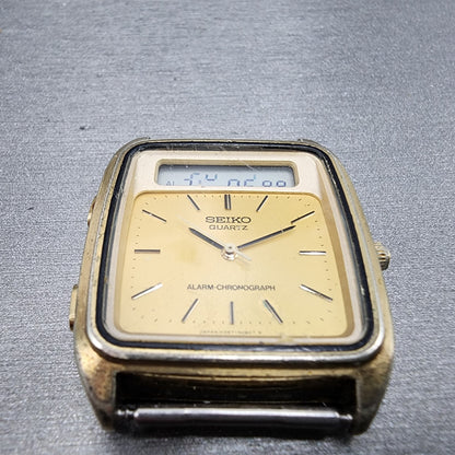 Seiko Analog Digital Watch Men 31mm Gold Dial Gold Tone H357-5029 PARTS