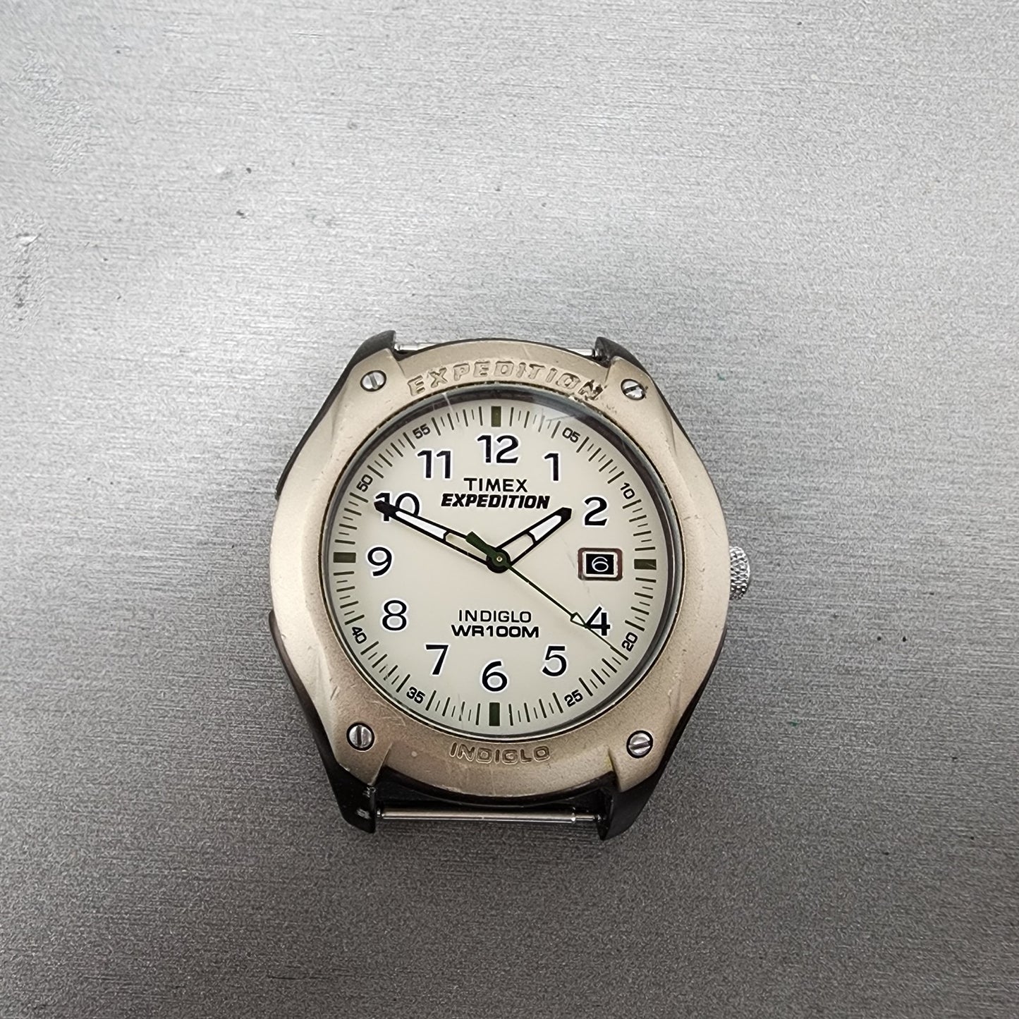 Timex Expedition Watch Men 42mm Cream Dial Brown Case Date Round READ!!! New Bat0