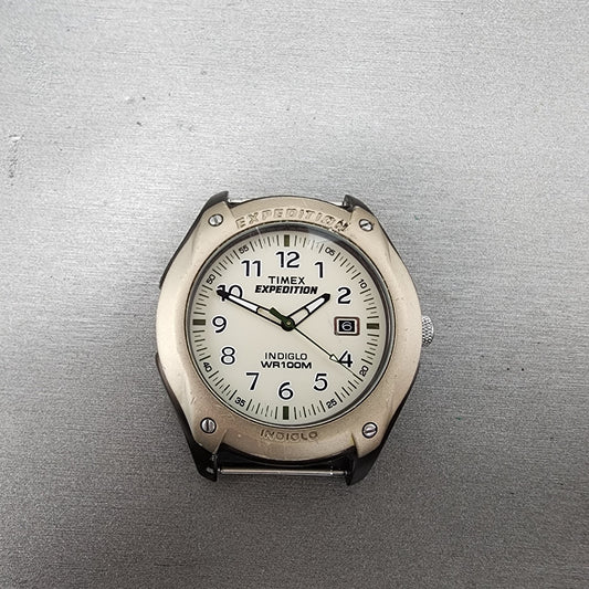 Timex Expedition Watch Men 42mm Cream Dial Brown Case Date Round READ!!! New Bat0