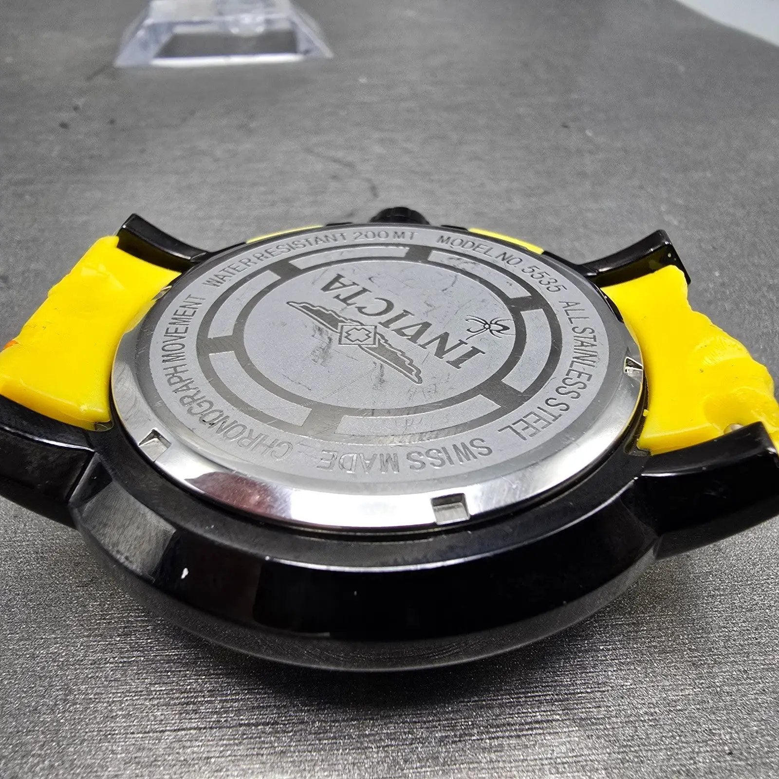 Invicta Chronograph Watch Men 55mm Yellow Dial Black Tone Date 5535 New Battery7