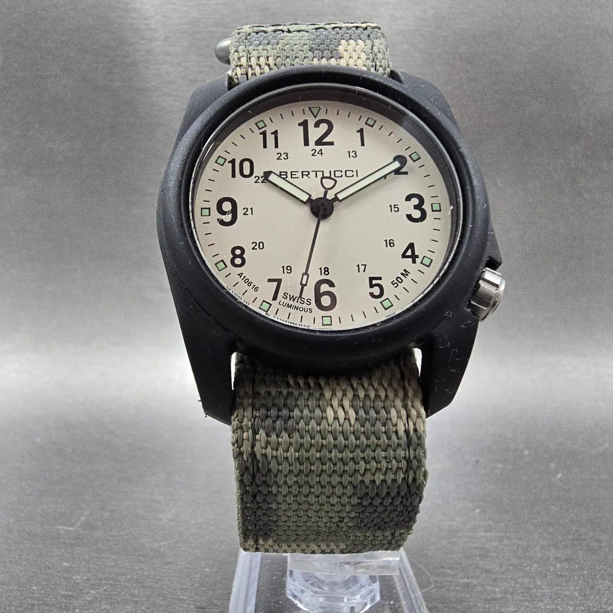 Bertucci A-2R watch 40mm White Dial Black Tone Round Camo Band New Battery5