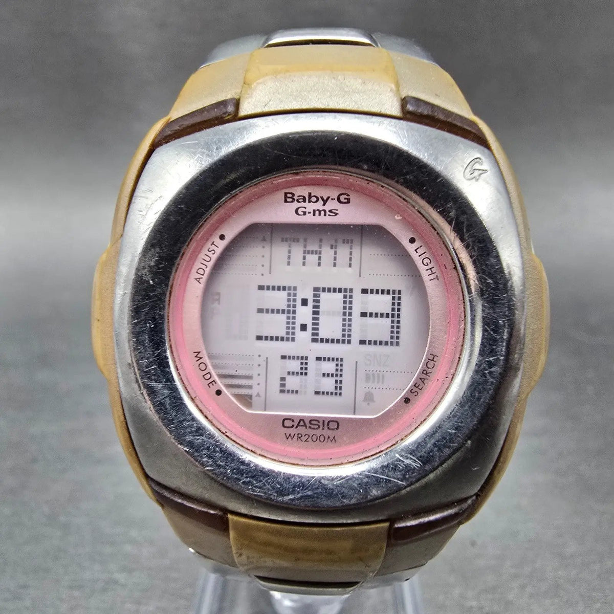 Casio Baby-G Watch Women 38mm Pink Silver White Alarm Chrono MSG-171D New Batt0
