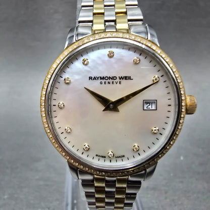 Raymond Weil Toccata Watch Women 29mm MOP Dial Two Tone Date 5988 New Battery0